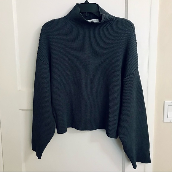 Zara Blue Gray Cropped Funnel Neck Drop Shoulder Sweater - Picture 10 of 12